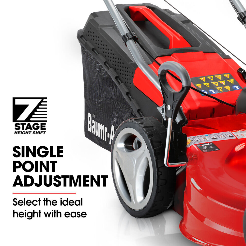 18' 150cc Self-Propelled Lawn Mower, Steel Deck, 7 Heights, 55L Catcher