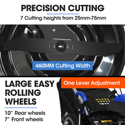 18m Self-Propelled Lawn Mower, 150cc 4-Stroke Engine, 7 Heights, Steel Deck