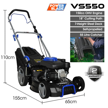 18m Self-Propelled Lawn Mower, 150cc 4-Stroke Engine, 7 Heights, Steel Deck