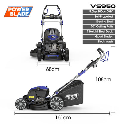20" Self-Propelled Lawn Mower, 5.0hp 200cc Engine, 7 Heights, Steel Deck