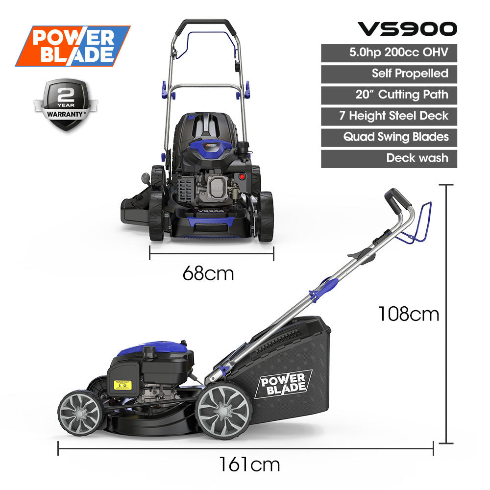 20m Self-Propelled Lawn Mower, 200cc, 7-Height, Steel Deck, 4-Stroke Engine
