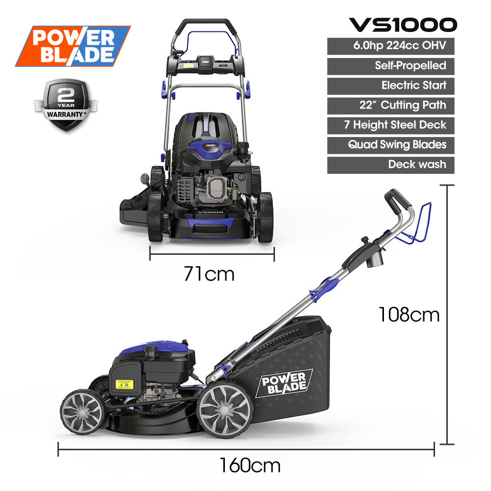 224cc Self-Propelled Lawn Mower, Electric Start, 0.56m Cut Width, 60L Catcher