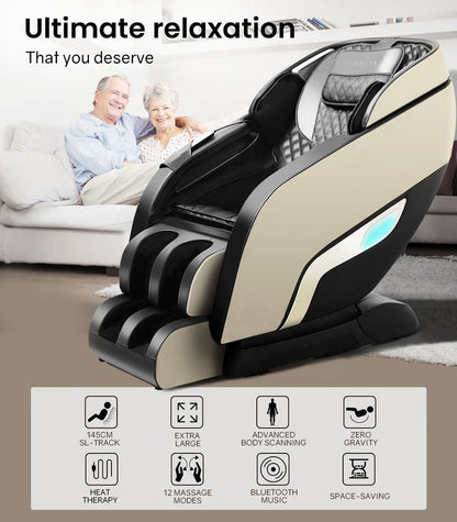 Zero Gravity Full Body Massage Recliner Chair with Heat & Bluetooth, 145cm Track