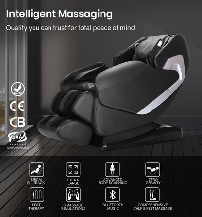 Luxury Full Body Massage Chair with 135cm SL-Track, Heat, and Bluetooth Audio