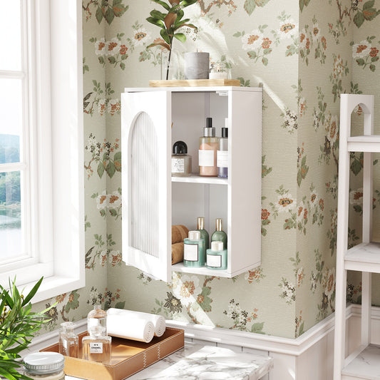 Bathroom Wall Cabinet Medicine Cabinet with Tempered Glass Door-White