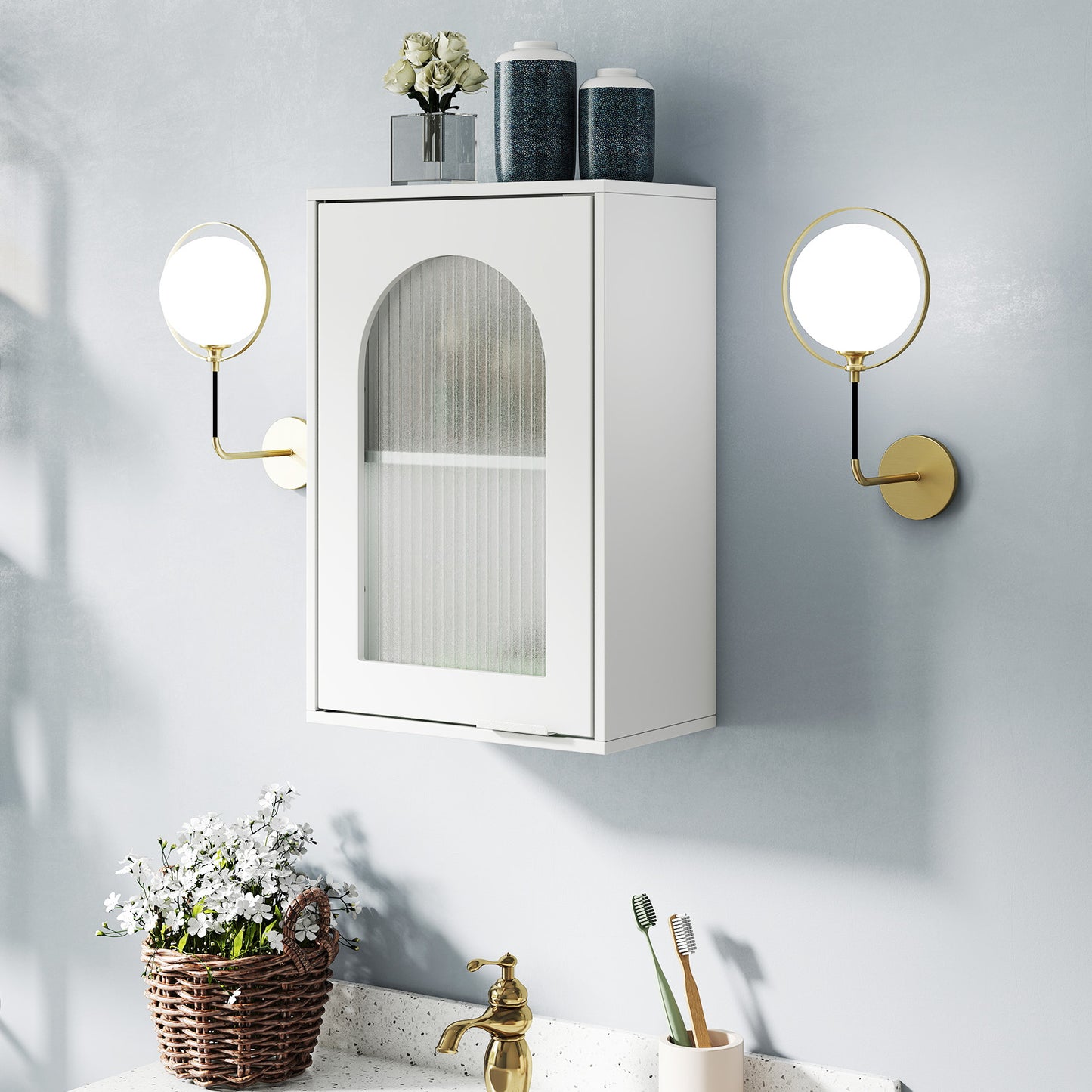 Bathroom Wall Cabinet Medicine Cabinet with Tempered Glass Door-White