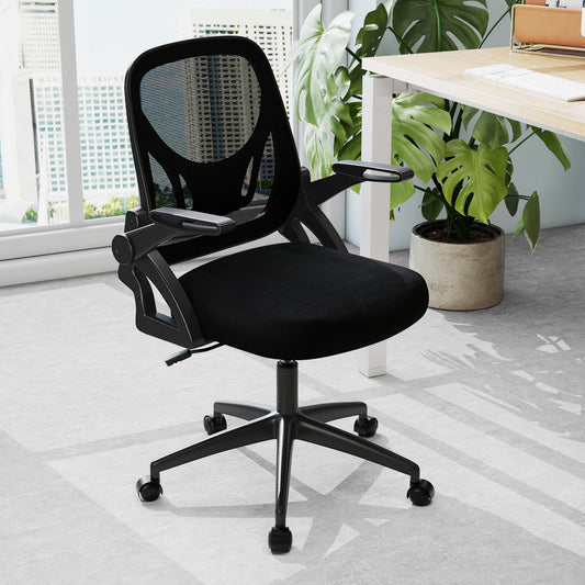 Mesh Ergonomic Computer Desk Chair with Lumbar Support and Flip-up Arms-Black