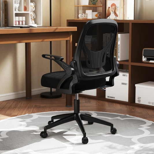 Mesh Ergonomic Computer Desk Chair with Lumbar Support and Flip-up Arms-Black