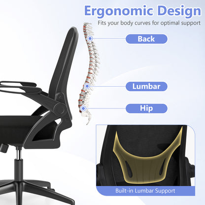 Mesh Ergonomic Computer Desk Chair with Lumbar Support and Flip-up Arms-Black