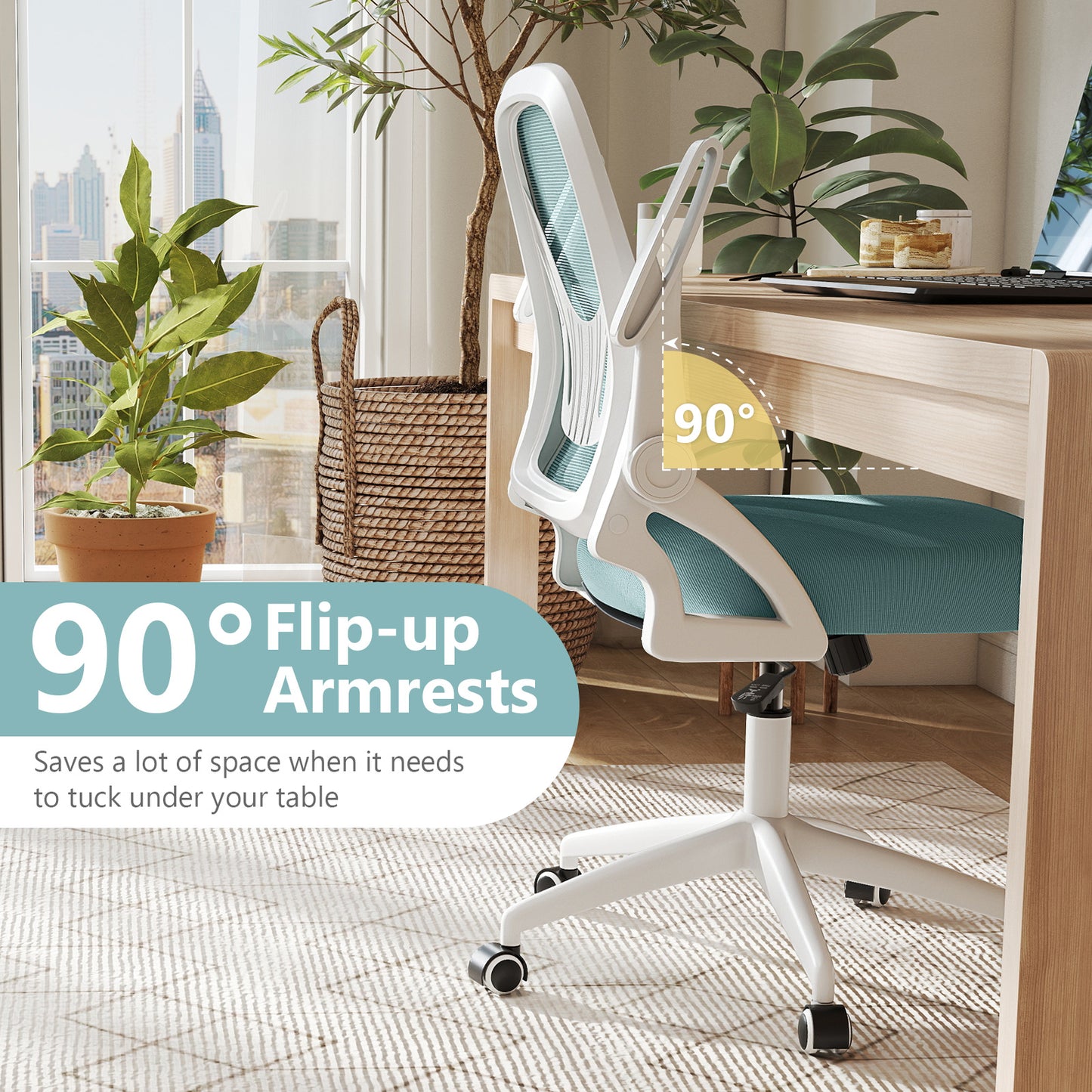 Mesh Ergonomic Computer Desk Chair with Lumbar Support and Flip-up Arms-Navy