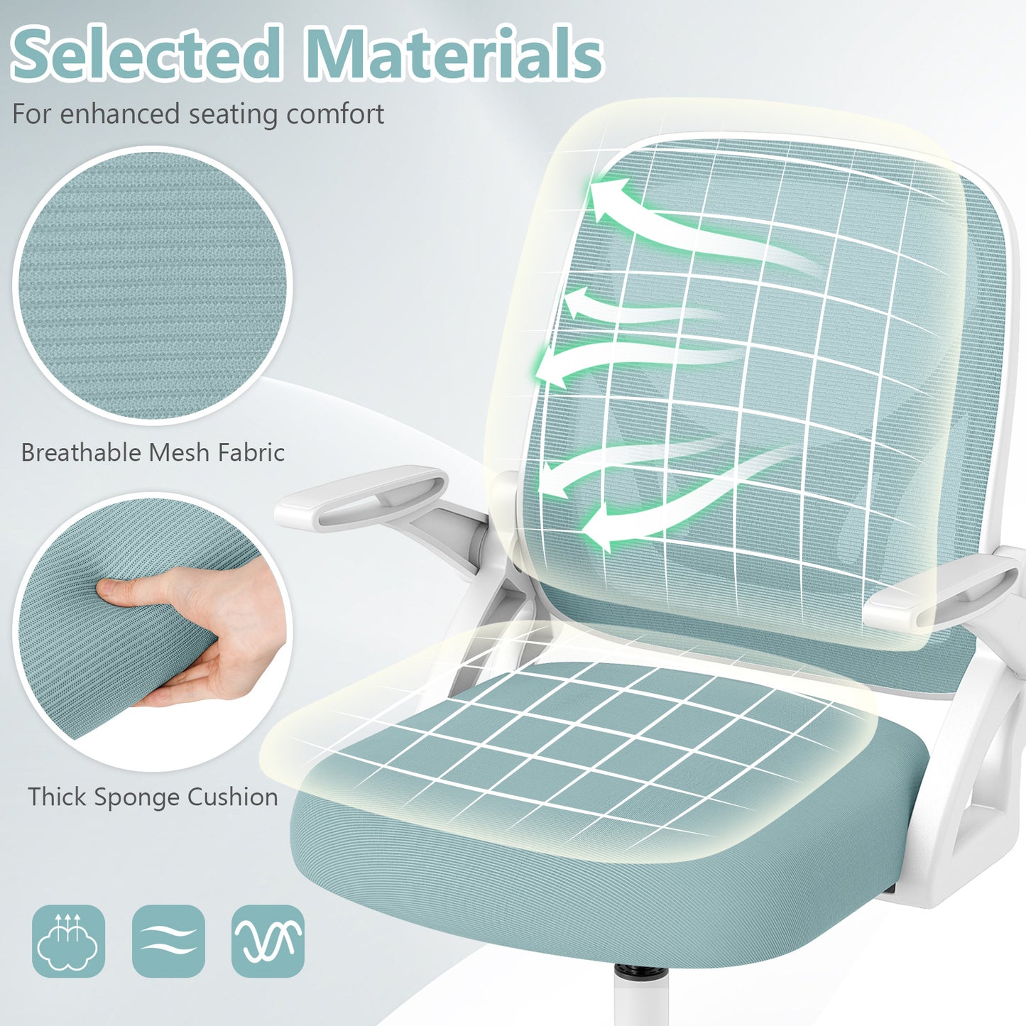 Mesh Ergonomic Computer Desk Chair with Lumbar Support and Flip-up Arms-Navy