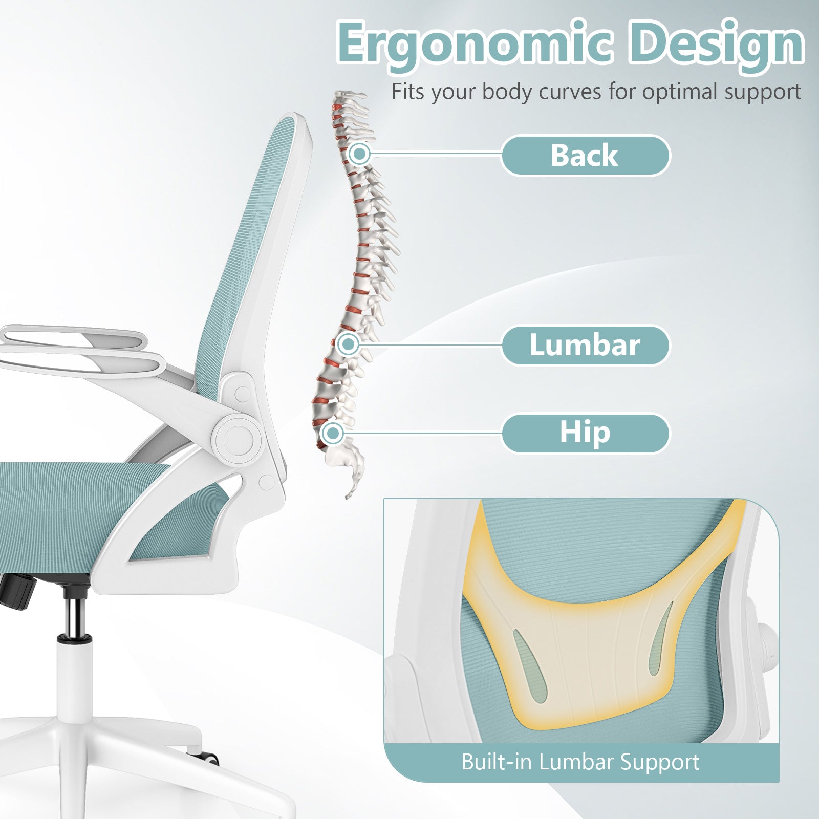 Mesh Ergonomic Computer Desk Chair with Lumbar Support and Flip-up Arms-Navy