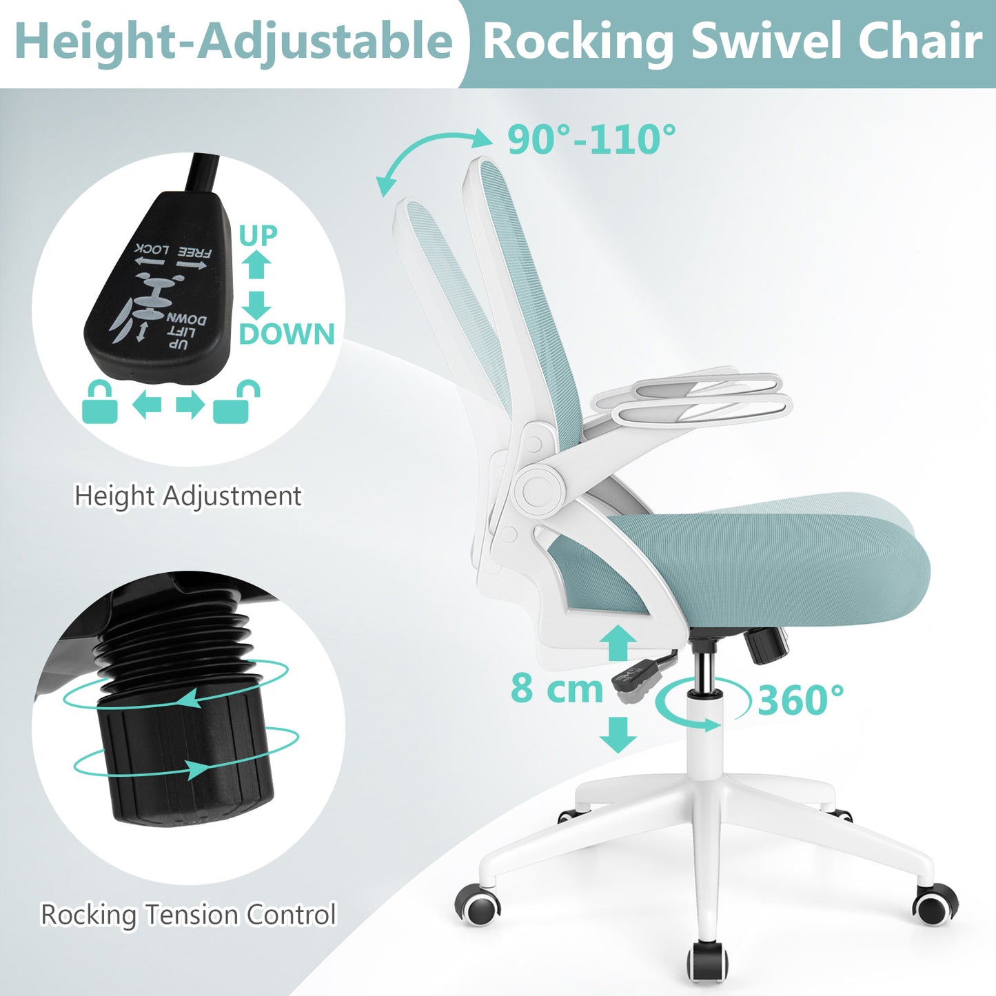Mesh Ergonomic Computer Desk Chair with Lumbar Support and Flip-up Arms-Navy