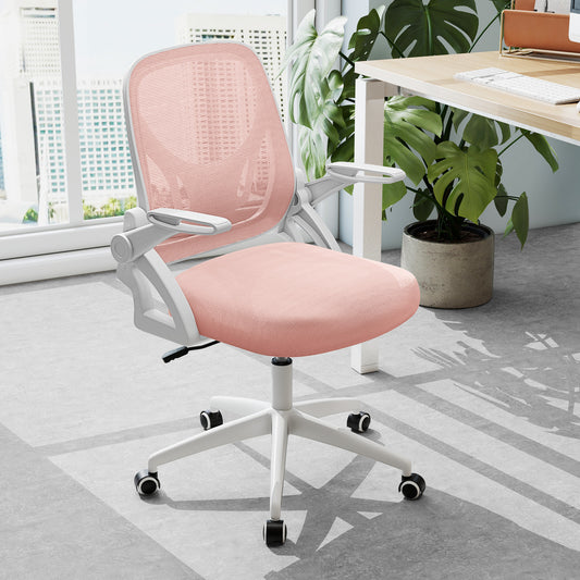 Mesh Ergonomic Computer Desk Chair with Lumbar Support and Flip-up Arms-Pink
