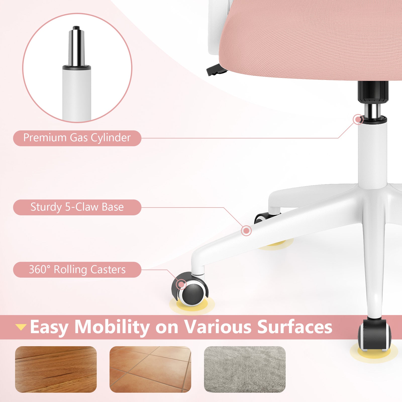 Mesh Ergonomic Computer Desk Chair with Lumbar Support and Flip-up Arms-Pink