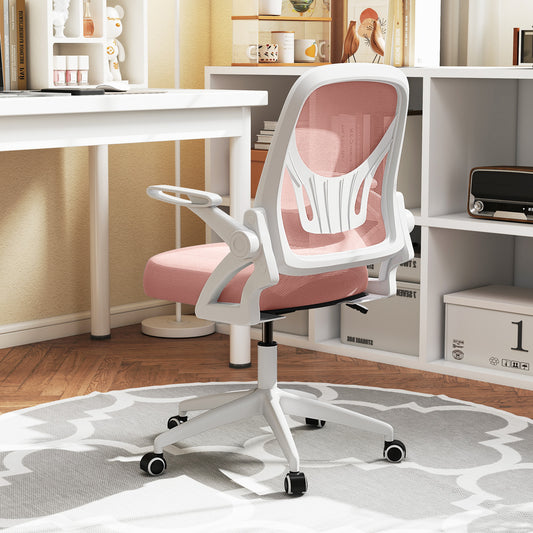 Mesh Ergonomic Computer Desk Chair with Lumbar Support and Flip-up Arms-Pink