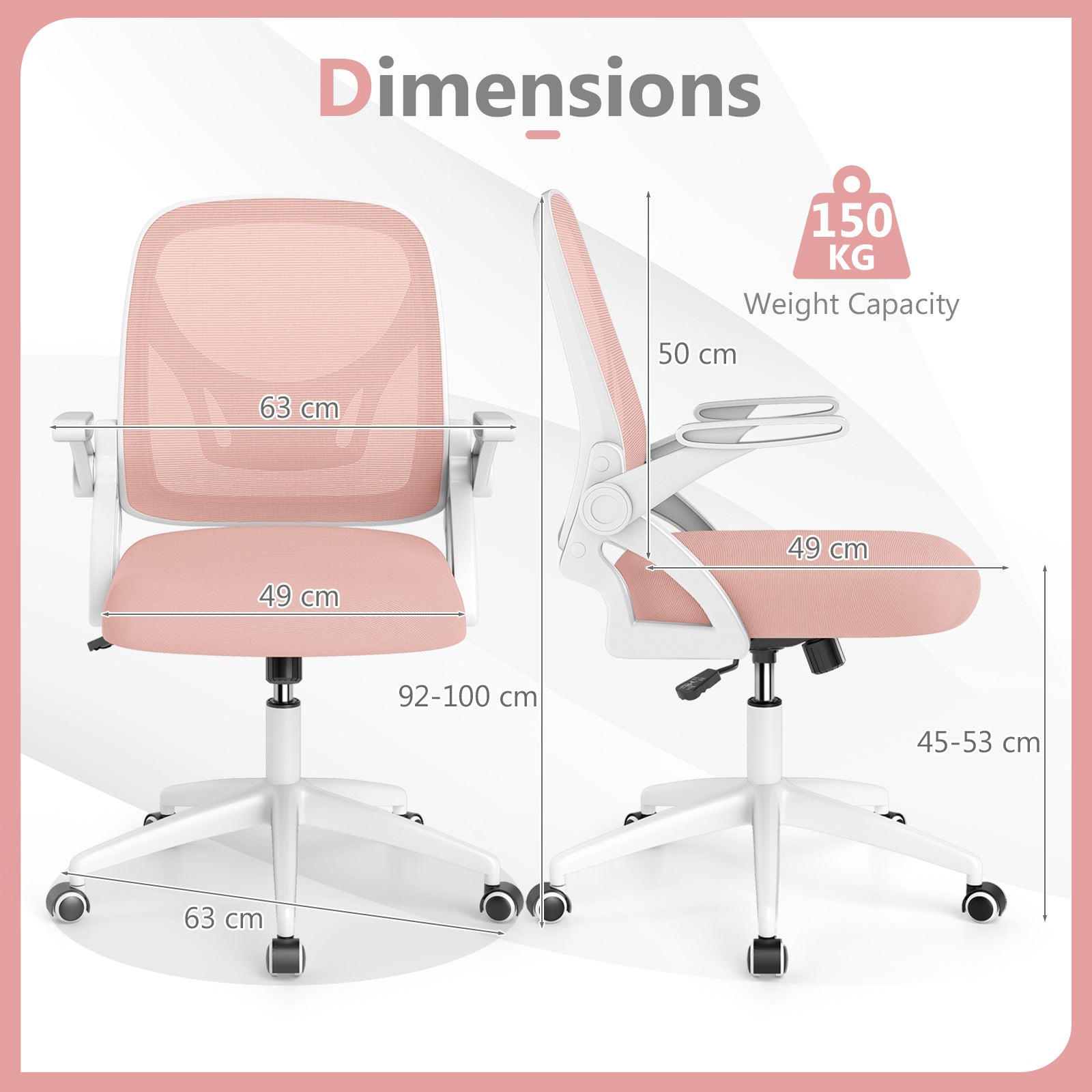 Mesh Ergonomic Computer Desk Chair with Lumbar Support and Flip-up Arms-Pink