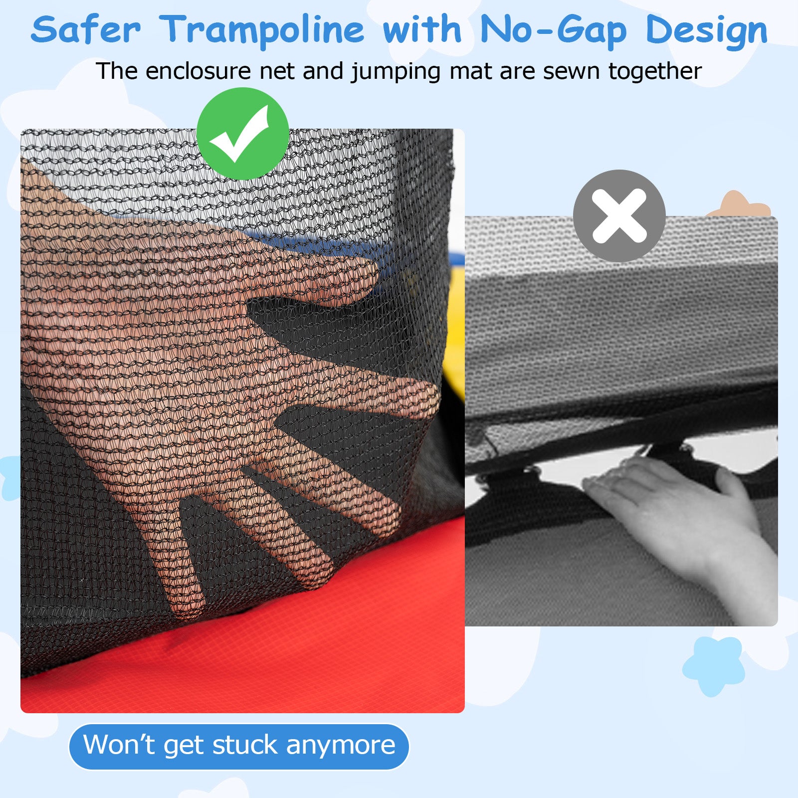 Mini Trampoline for Kids with Safety Enclosure Net and No-Gap Safe Design-Colourful