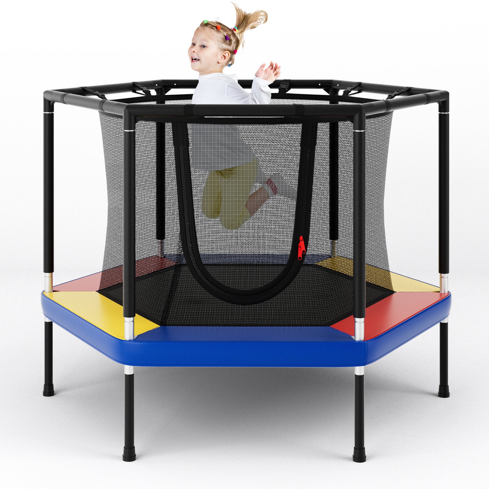 Mini Trampoline for Kids with Safety Enclosure Net and No-Gap Safe Design-Colourful