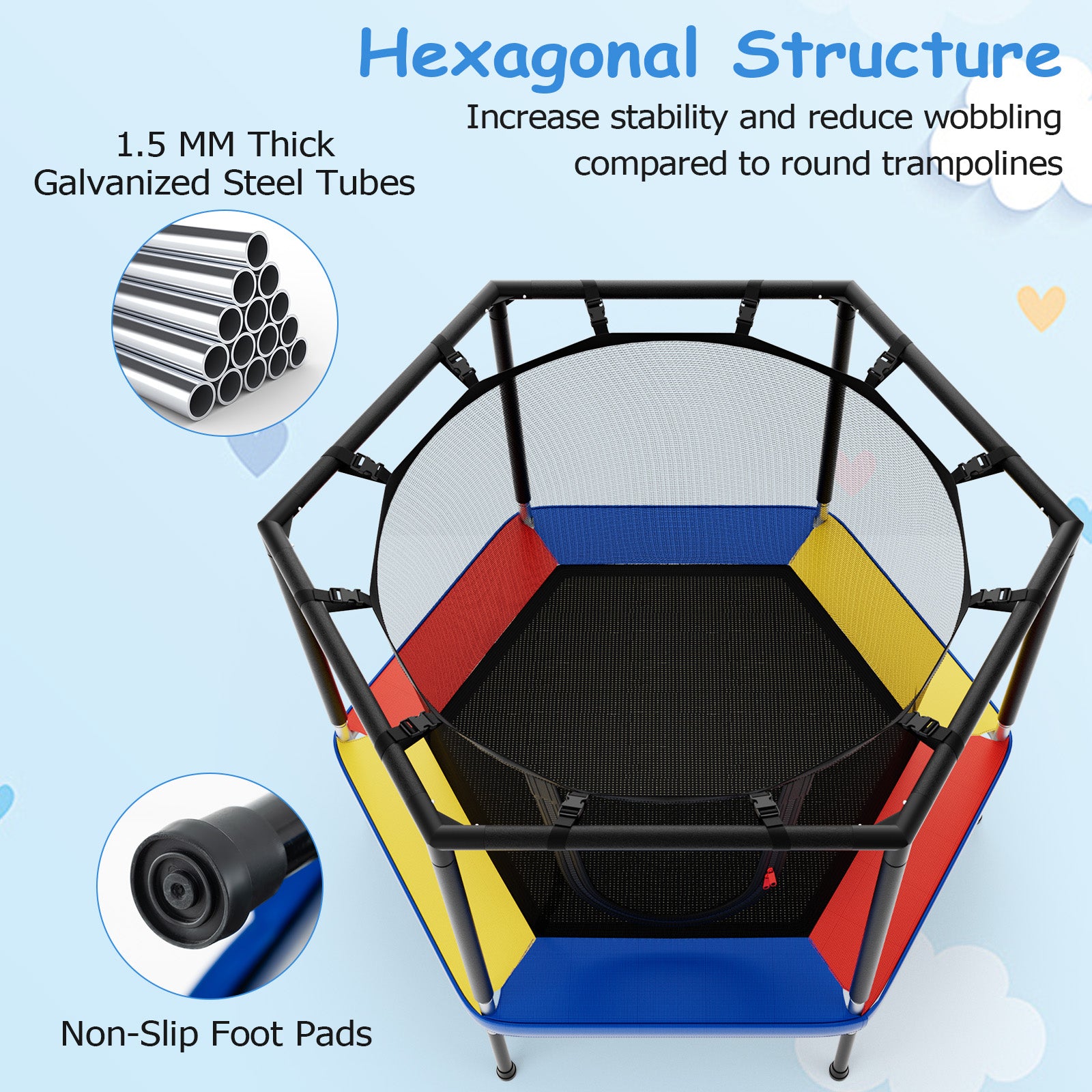Mini Trampoline for Kids with Safety Enclosure Net and No-Gap Safe Design-Colourful
