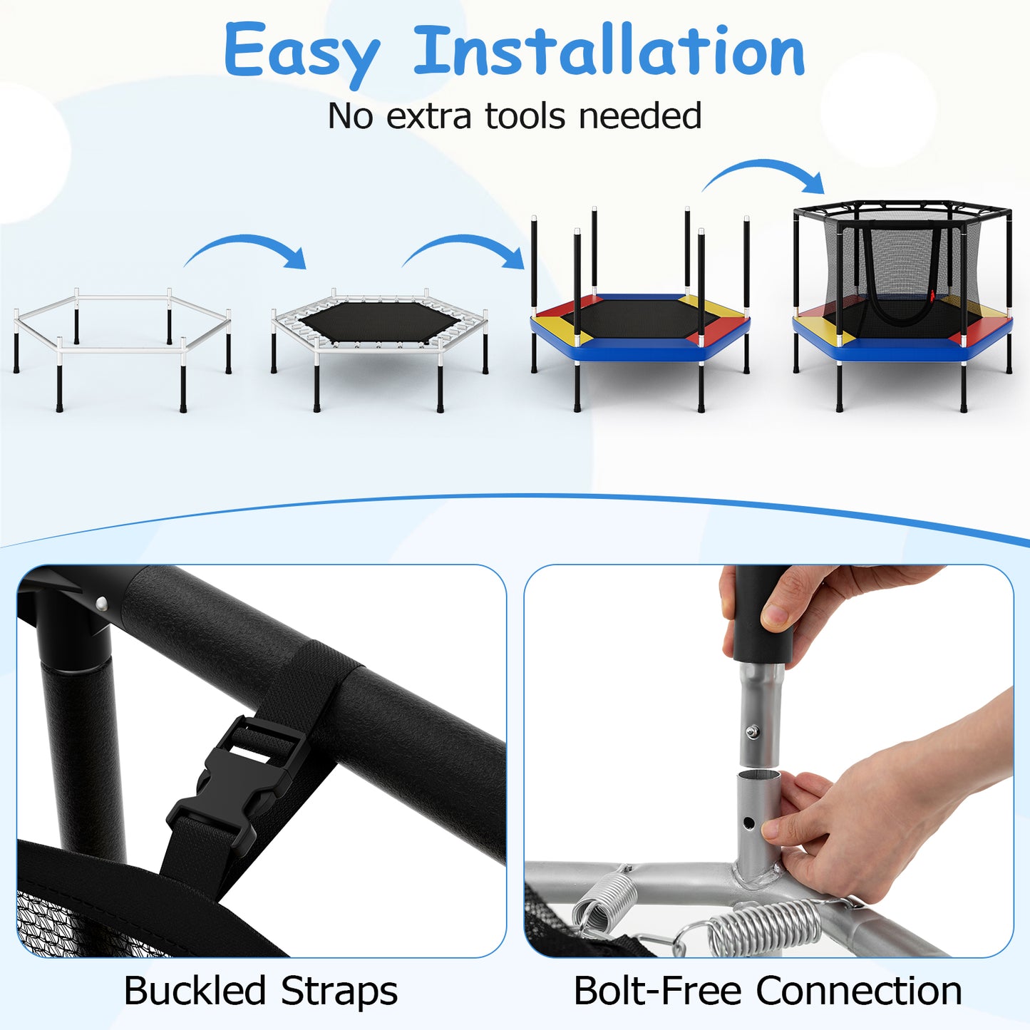Mini Trampoline for Kids with Safety Enclosure Net and No-Gap Safe Design-Colourful
