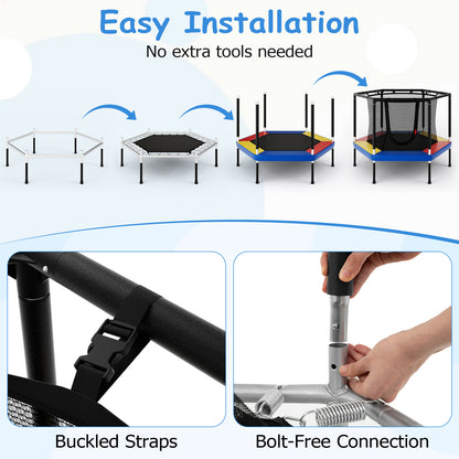 Mini Trampoline for Kids with Safety Enclosure Net and No-Gap Safe Design-Colourful