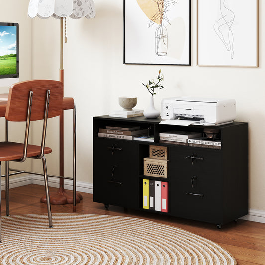 4-Drawer Mobile File Cabinet with Lock for Home Office-Black