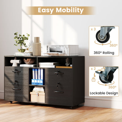 4-Drawer Mobile File Cabinet with Lock for Home Office-Black