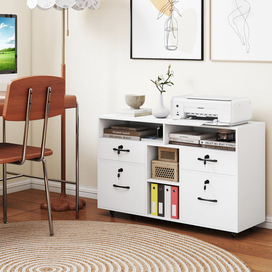4-Drawer Mobile File Cabinet with Lock for Home Office-White