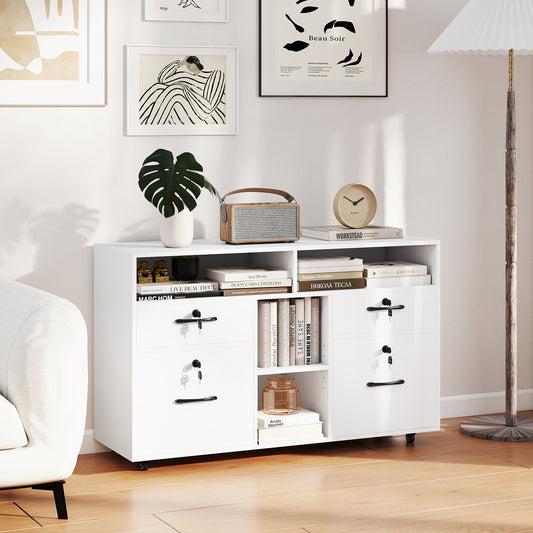 4-Drawer Mobile File Cabinet with Lock for Home Office-White