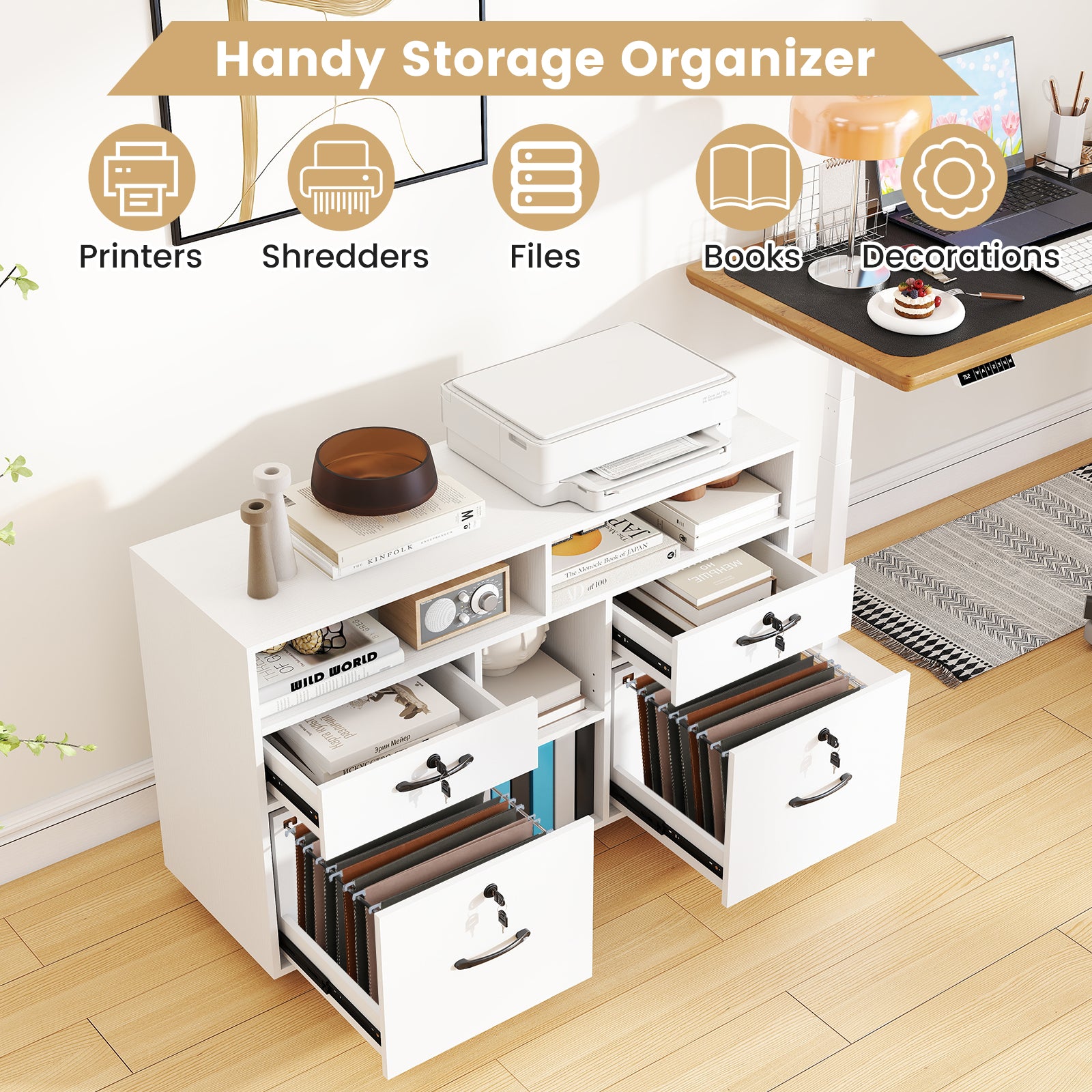 4-Drawer Mobile File Cabinet with Lock for Home Office-White
