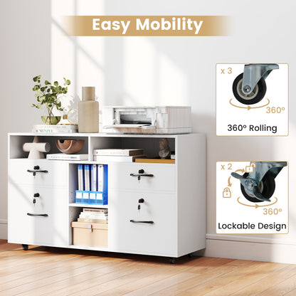 4-Drawer Mobile File Cabinet with Lock for Home Office-White