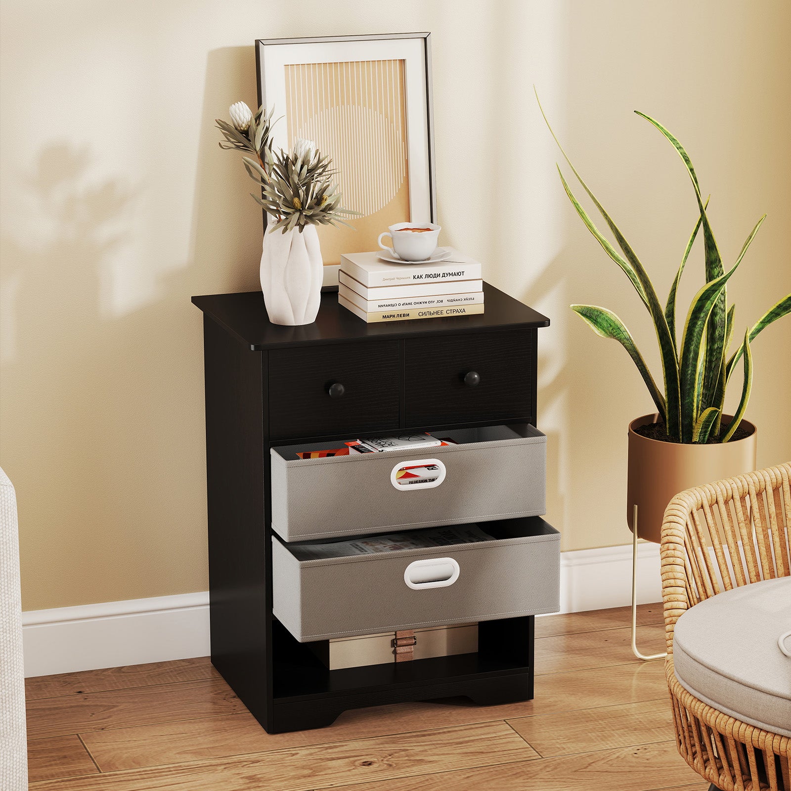 4-Drawer Dresser Modern Chest Storage Organizer Multifunctional Freestanding Nightstand-Black