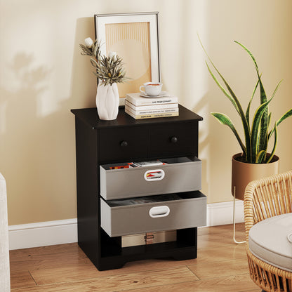 4-Drawer Dresser Modern Chest Storage Organizer Multifunctional Freestanding Nightstand-Black