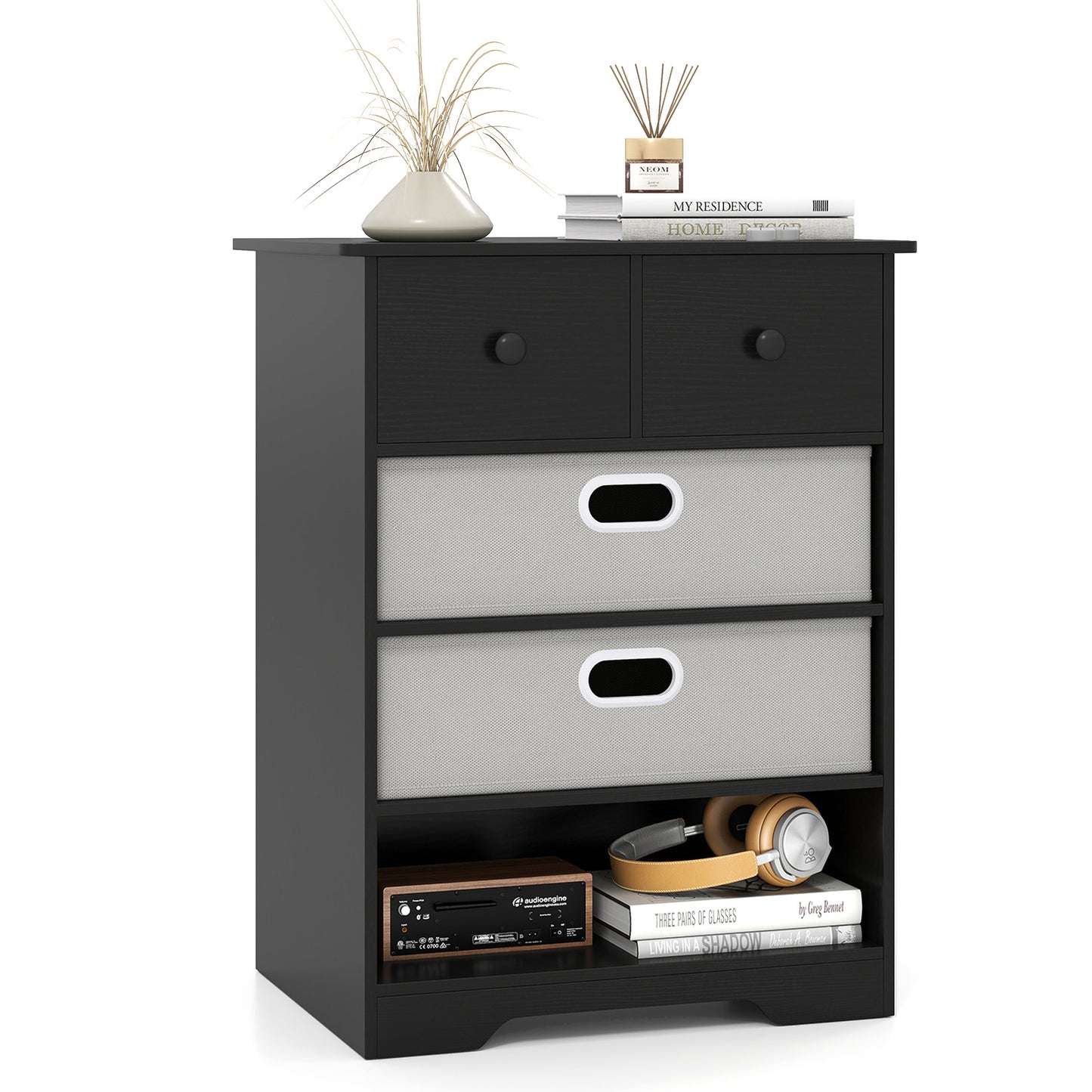 4-Drawer Dresser Modern Chest Storage Organizer Multifunctional Freestanding Nightstand-Black