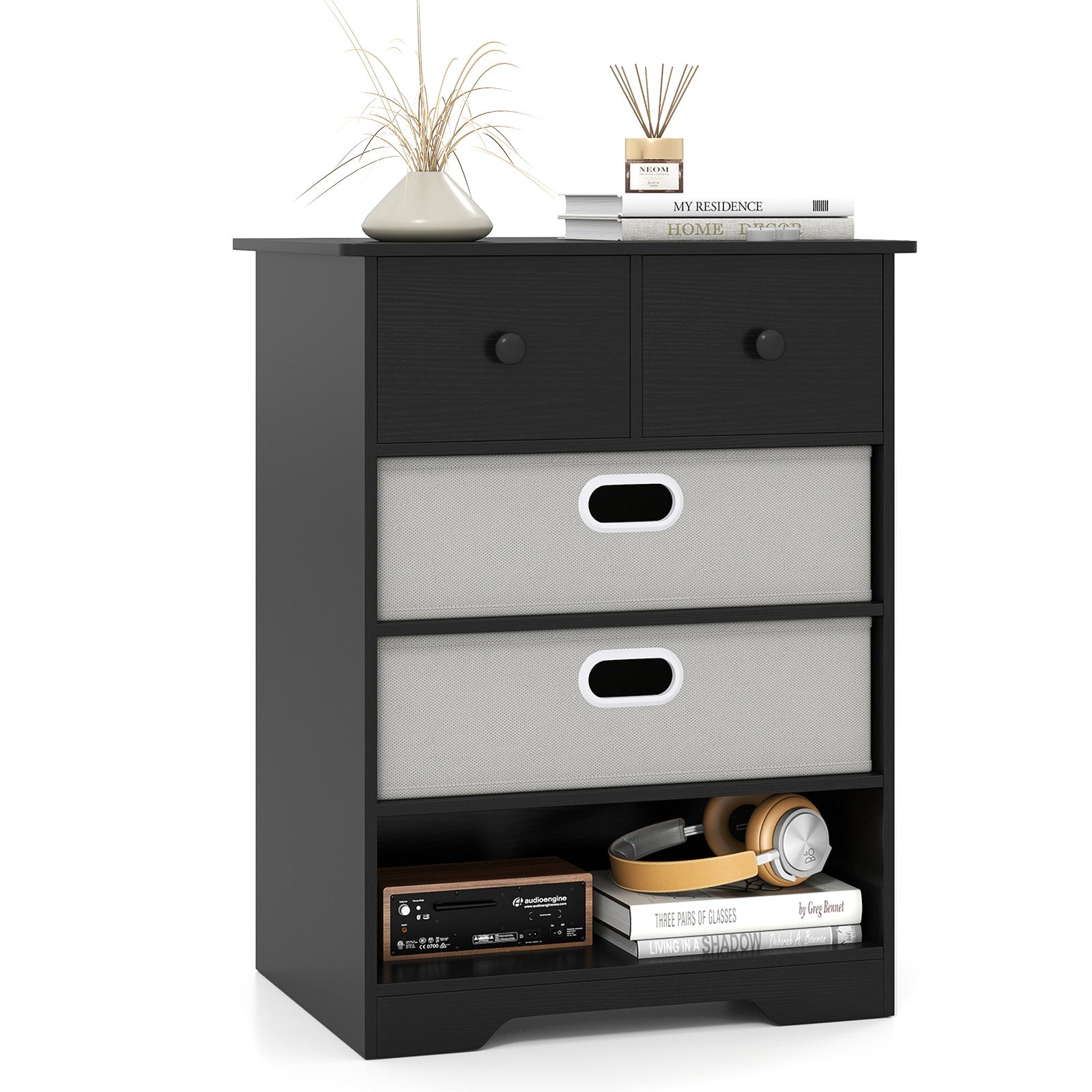 4-Drawer Dresser Modern Chest Storage Organizer Multifunctional Freestanding Nightstand-Black