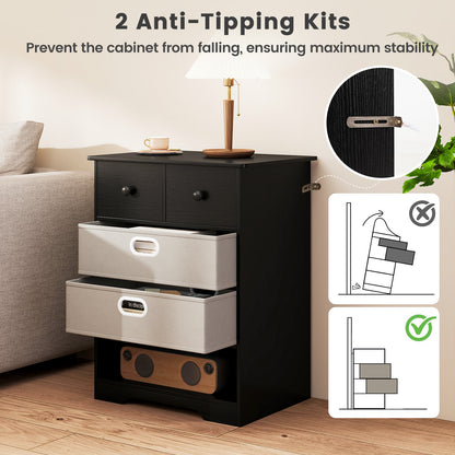 4-Drawer Dresser Modern Chest Storage Organizer Multifunctional Freestanding Nightstand-Black