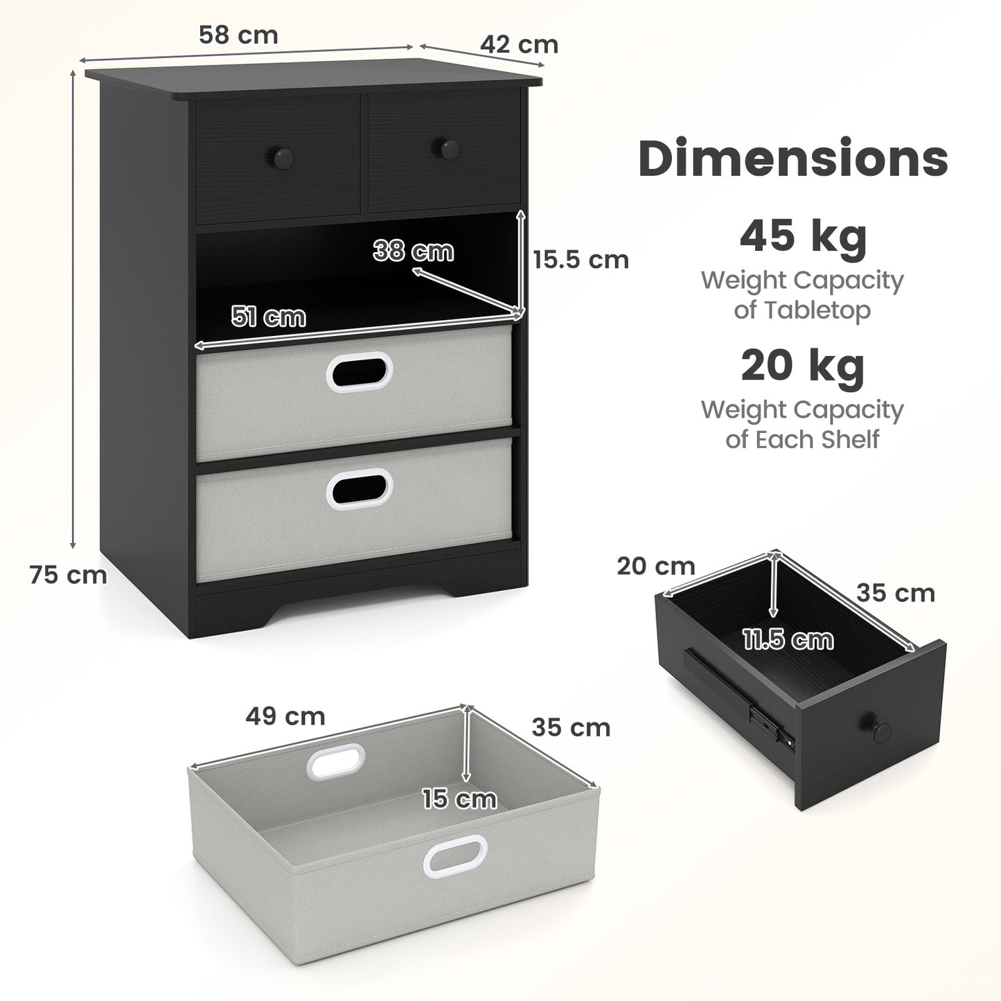 4-Drawer Dresser Modern Chest Storage Organizer Multifunctional Freestanding Nightstand-Black