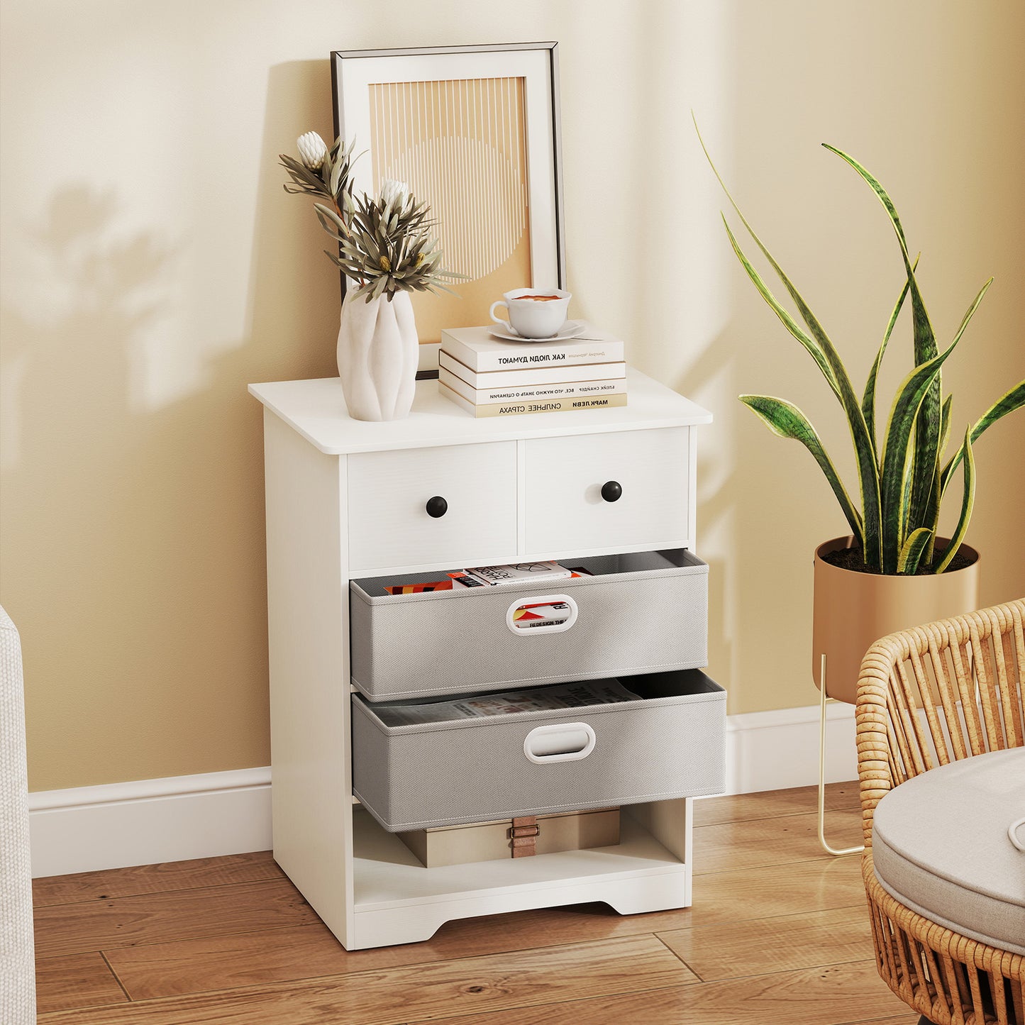 4-Drawer Dresser Modern Chest Storage Organizer Multifunctional Freestanding Nightstand-White