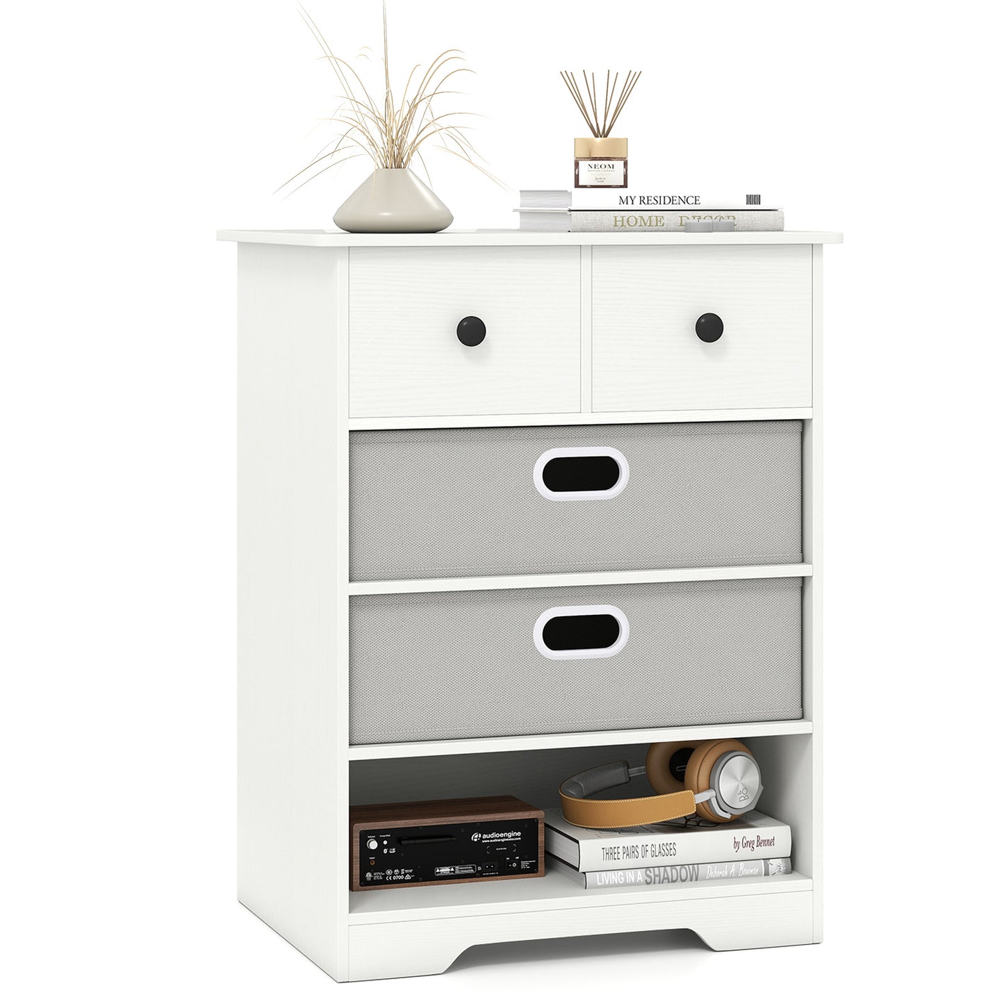 4-Drawer Dresser Modern Chest Storage Organizer Multifunctional Freestanding Nightstand-White