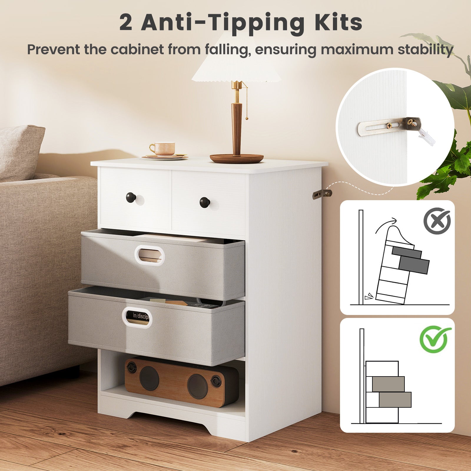 4-Drawer Dresser Modern Chest Storage Organizer Multifunctional Freestanding Nightstand-White