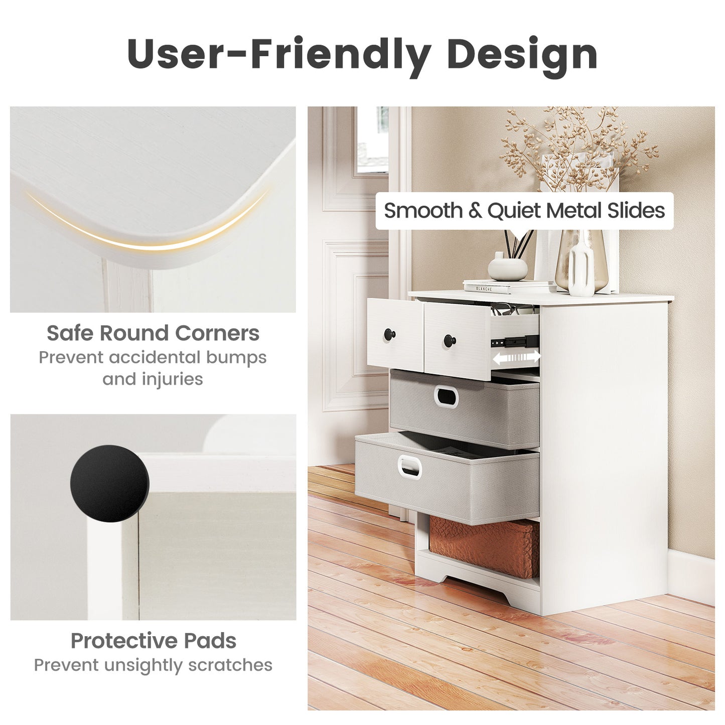 4-Drawer Dresser Modern Chest Storage Organizer Multifunctional Freestanding Nightstand-White