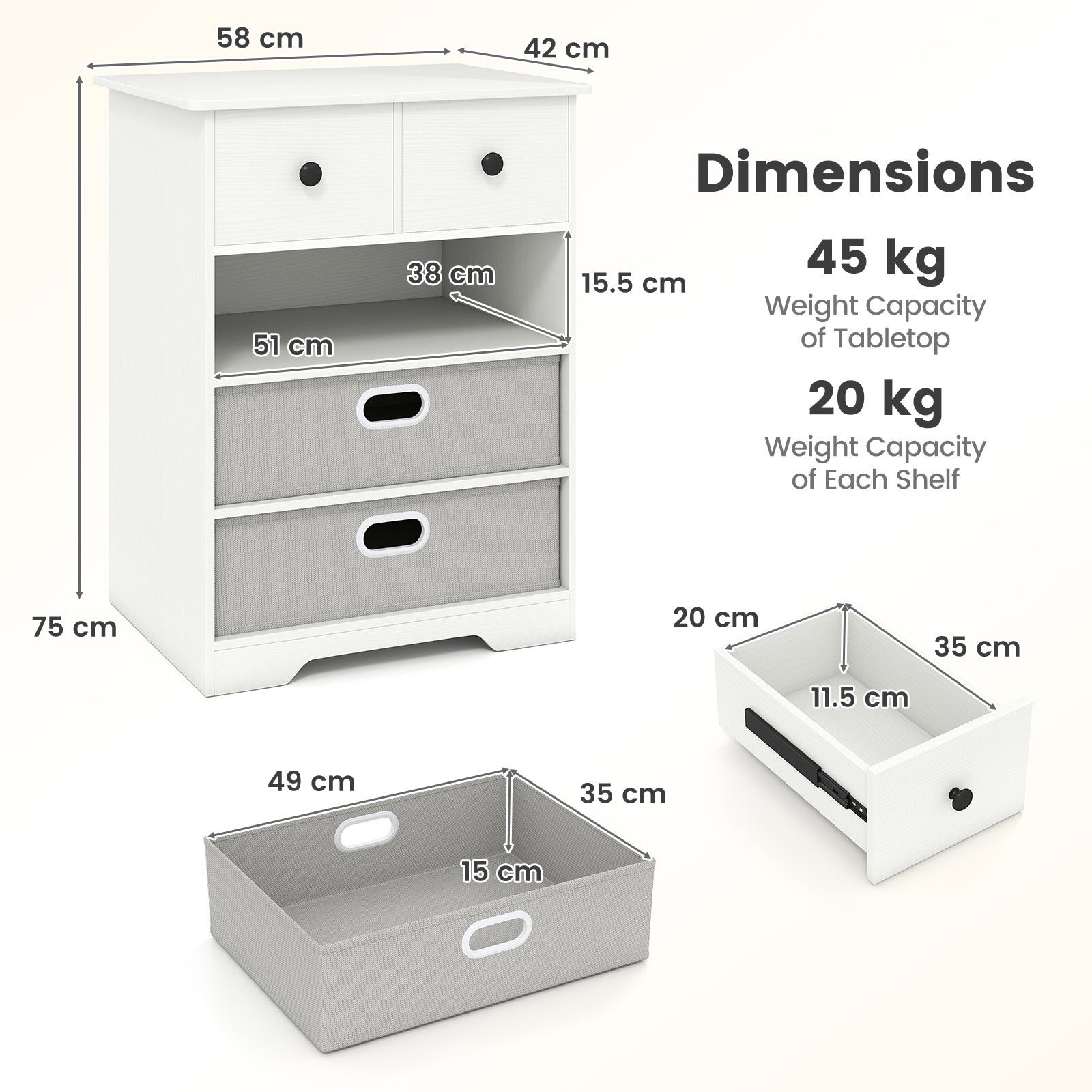 4-Drawer Dresser Modern Chest Storage Organizer Multifunctional Freestanding Nightstand-White