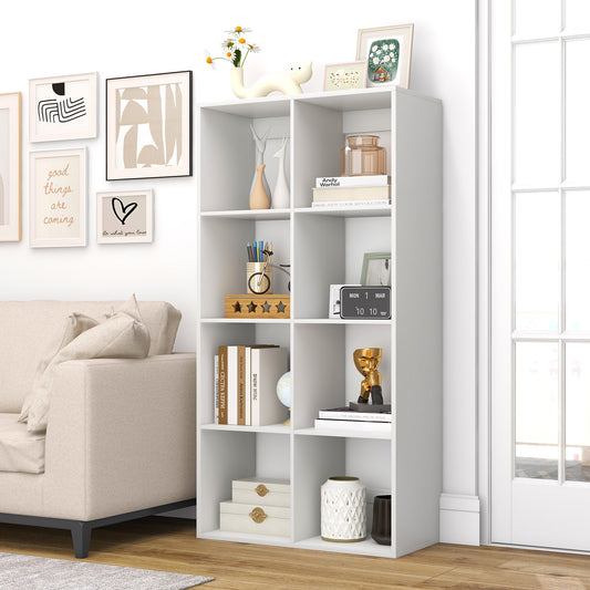 8-Cube Bookshelf Modern Cubby Bookcase with Back Guardrail and Anti-tipping Kits-White