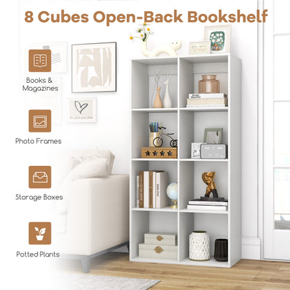 8-Cube Bookshelf Modern Cubby Bookcase with Back Guardrail and Anti-tipping Kits-White