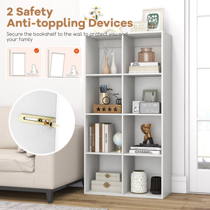 8-Cube Bookshelf Modern Cubby Bookcase with Back Guardrail and Anti-tipping Kits-White