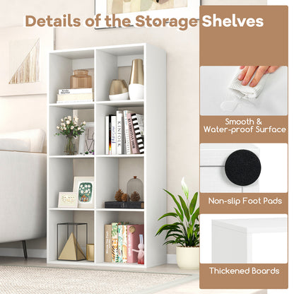 8-Cube Bookshelf Modern Cubby Bookcase with Back Guardrail and Anti-tipping Kits-White