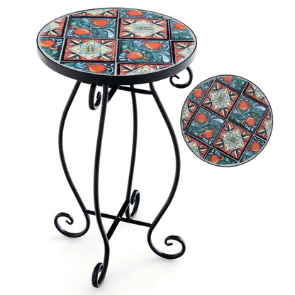 Outdoor Plant Stand with Ceramic Tile Top and Appealing Patterns