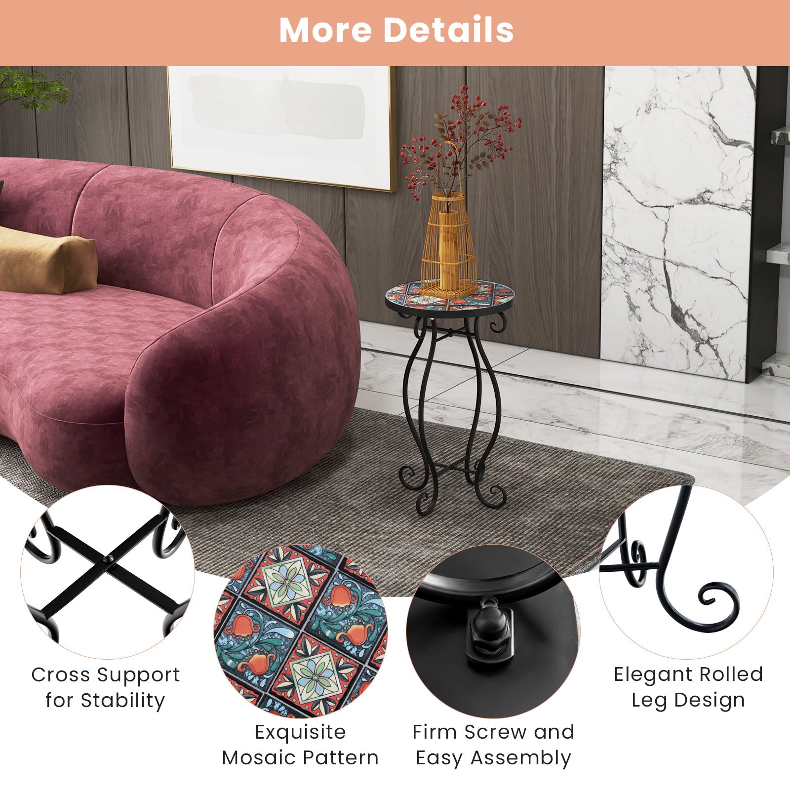Outdoor Plant Stand with Ceramic Tile Top and Appealing Patterns