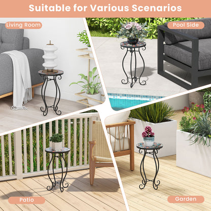 Outdoor Plant Stand with Ceramic Tile Top and Appealing Patterns
